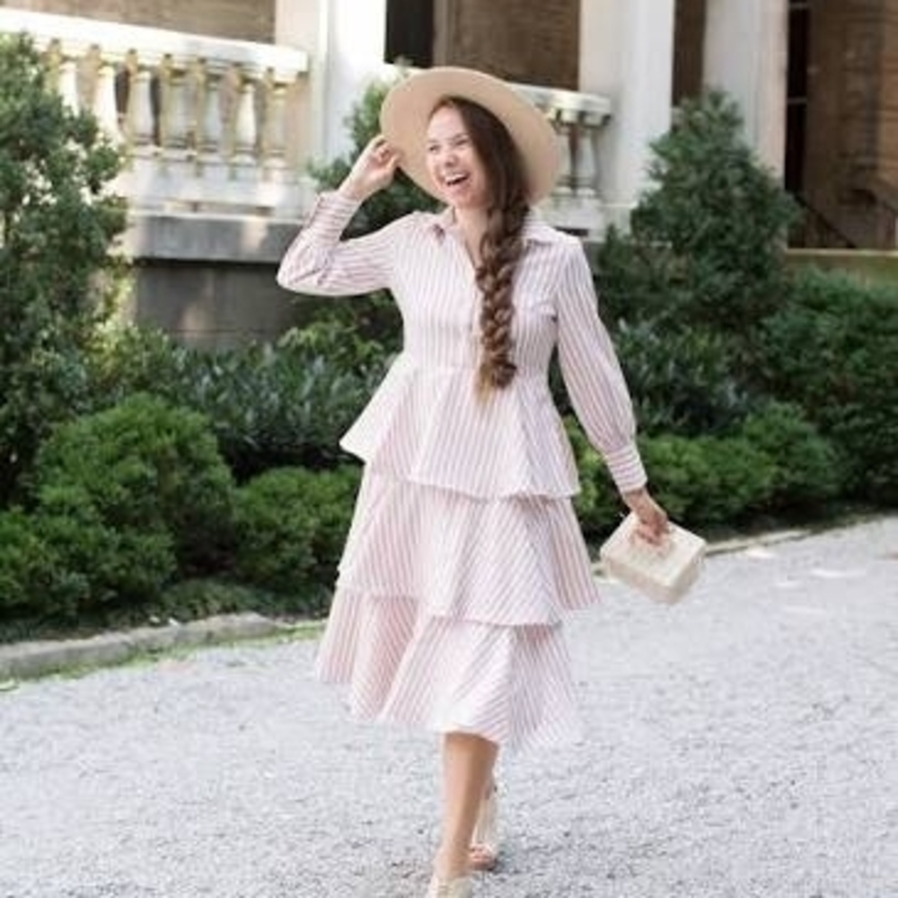 NWT Dainty Jewells XL Pink and White Striped Spring Dress With Floral Buttons